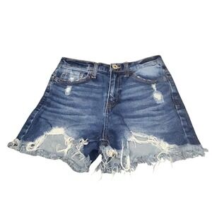 So Shorts Womens sz 1/25W Blue Vintage Stretch High Rise Mom Denim‎ Distressed